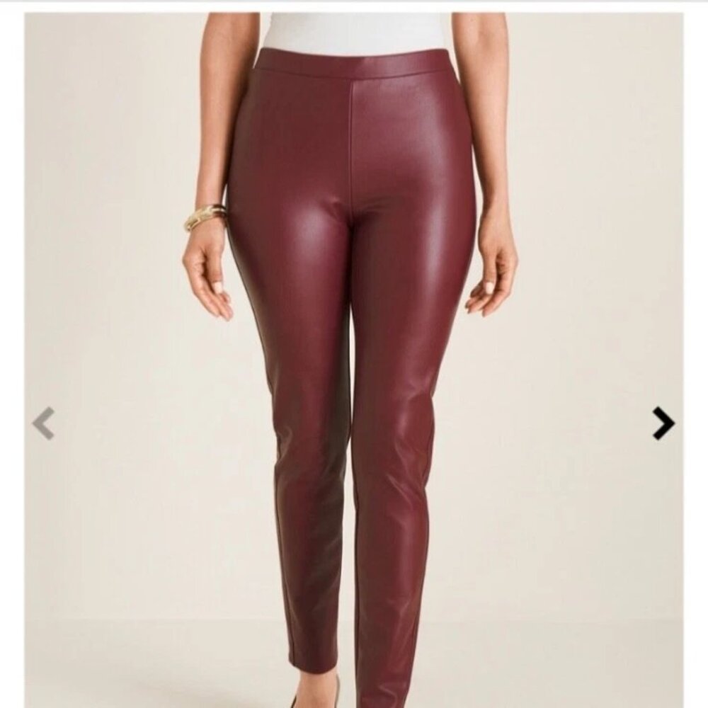 "NWT"Chico's Ponte Faux Leather Legging Pants In Cranberry Sauce-Sz.1(US 8 Tall)
